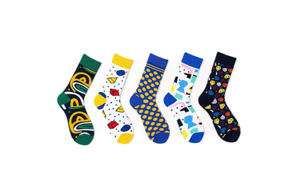 10 Pack High-Tube Trendy Socks for Men & Women Geometry Dot Diamon European American British Style Colorful Trend Cotten Socks - Beltbuy Store