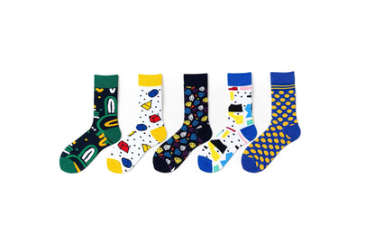 10 Pack High-Tube Trendy Socks for Men & Women Geometry Dot Diamon European American British Style Colorful Trend Cotten Socks - Beltbuy Store