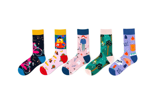 10 Pack Men's Trendy Long Tube Cartoon Bicycle Color Jacquard Cotton Socks (EUR 8.49 when apply code 0812) - Beltbuy Store